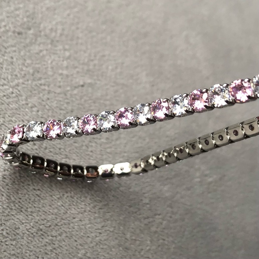 Pink & White Crystal Bracelet ~ Silver Tone ~ Brand New!